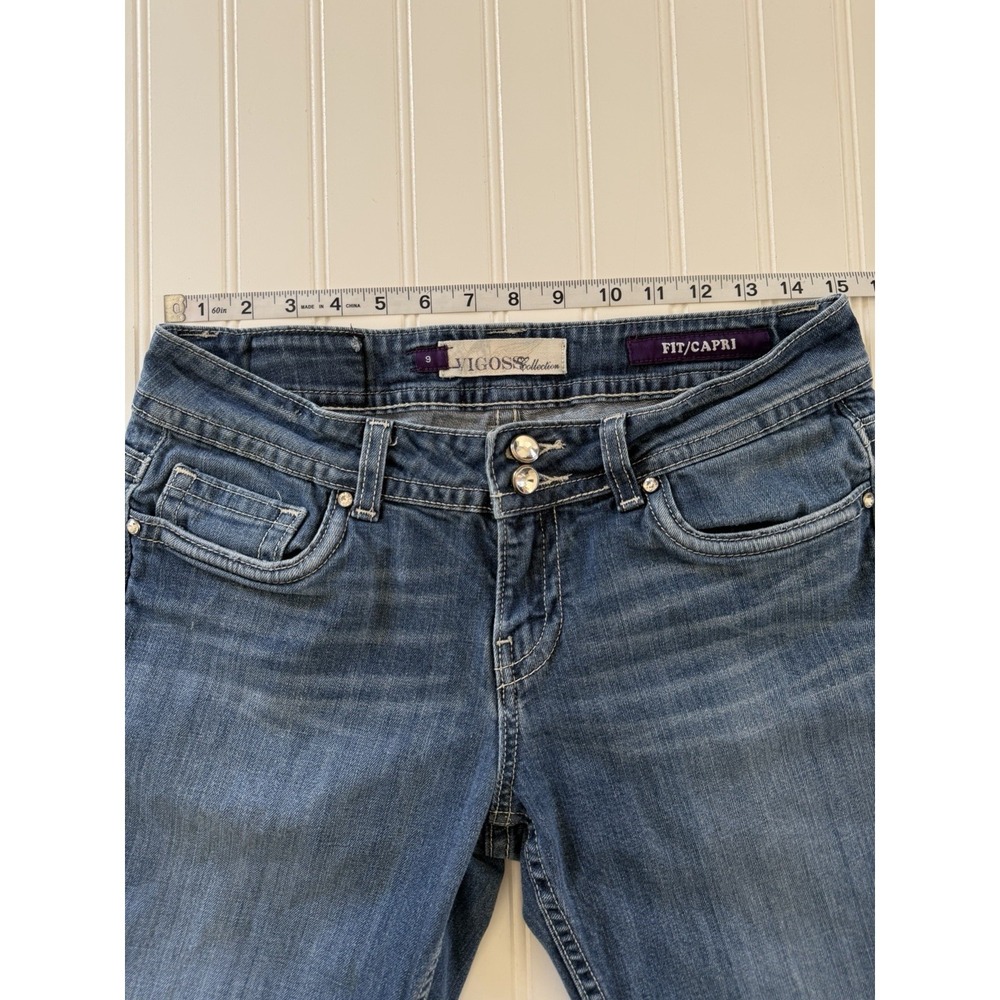 Vigoss Juniors Size 9 Capri Jeans Rhinestone Pocket Cuffed Stretch Denim 9 - Picture 8 of 12